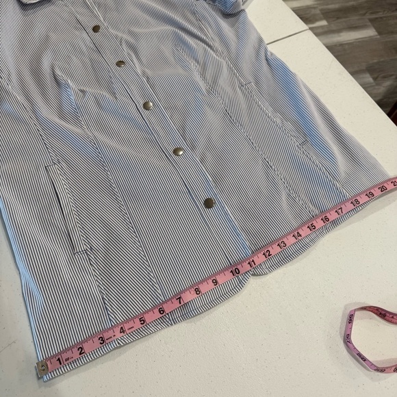 Chico's Snap Button Jacket Blue & White Pin Stripe Blazer Size 12-14 (Chico’s 2) - Picture 8 of 16